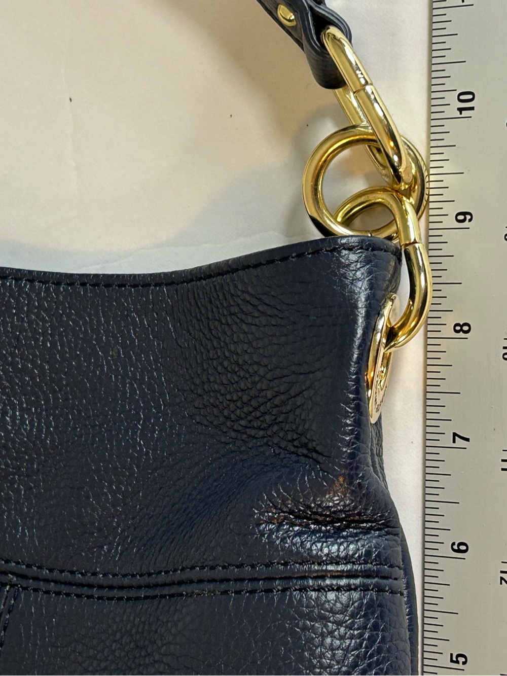 NWT Tommy Hilfiger Genuine Navy Leather Shoulder Bag with Gold-Tone Hardware - Picture 8 of 11